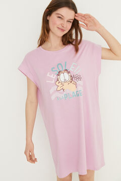 Womensecret Camisa de dormir curta 100% algodão aberturas Garfield rosa