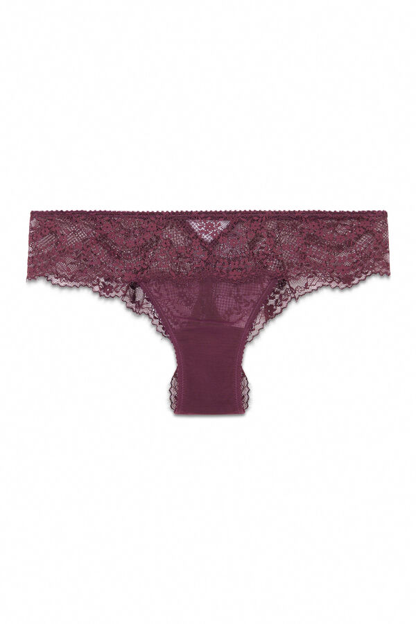 Women'secret Cueca larga brasileira em renda e tule burgundy vermelho