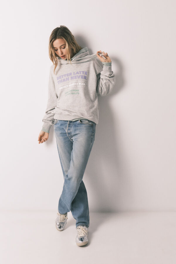 HI&BYE Grey cotton fleece hooded sweatshirt grey
