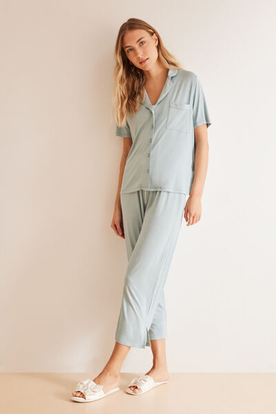 Womensecret Pijama camisero lunares azul Ecovero™ verde