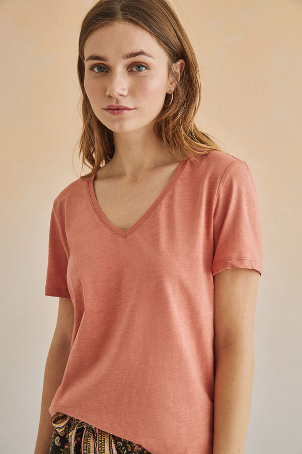 Womensecret T-shirt 100 % coton orange rouge