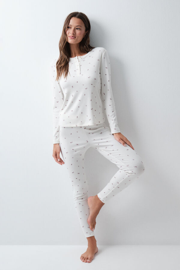 Women'secret Floral long pyjamas white