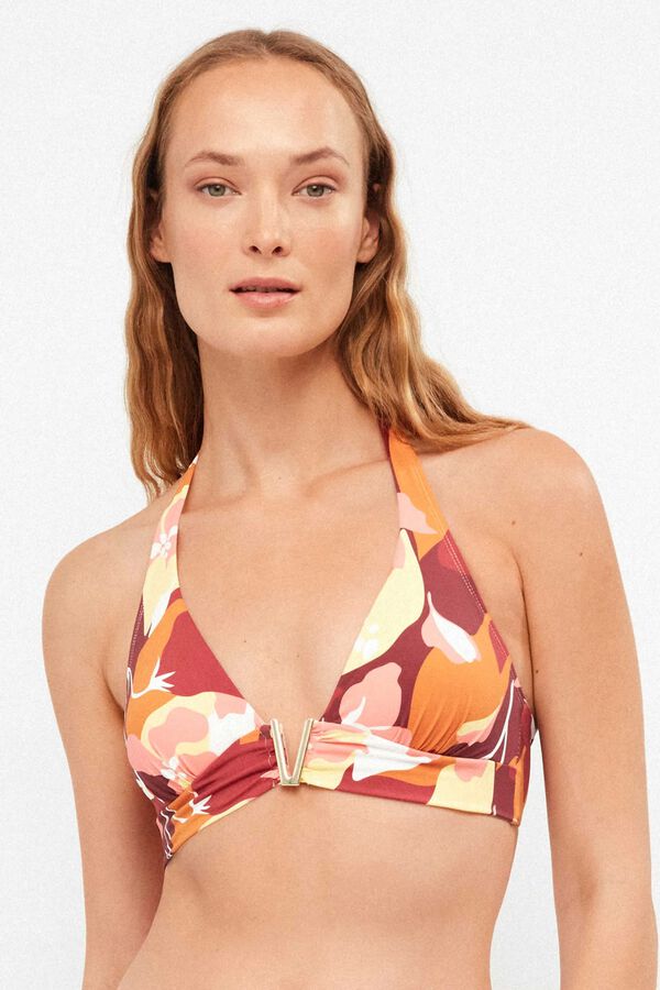Gisela Top bikini triangular print geom&eacute;trico blanco