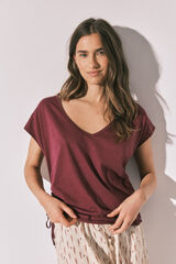 Women'secret Burgundy cotton ruched T-shirt red