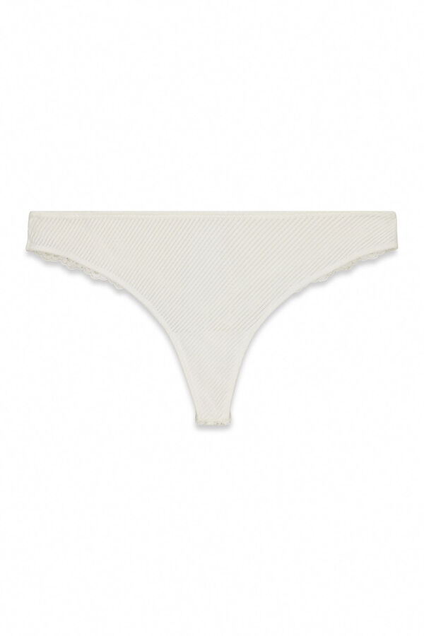 Women'secret Tanga em microfibra &agrave;s riscas e renda brancas cru