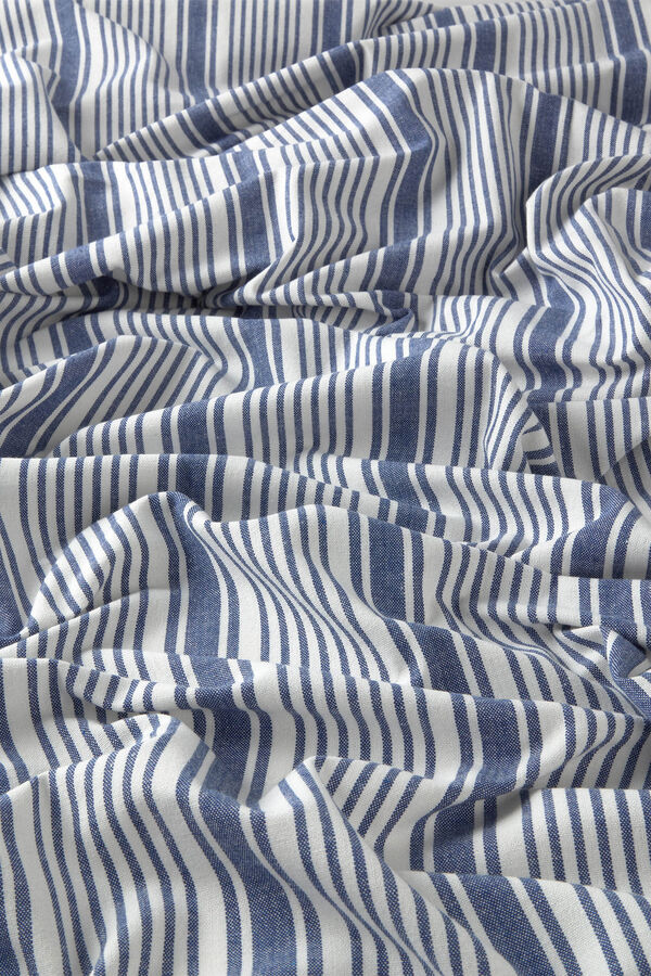 Calma House Haiti blue striped recycled cotton quilt blue