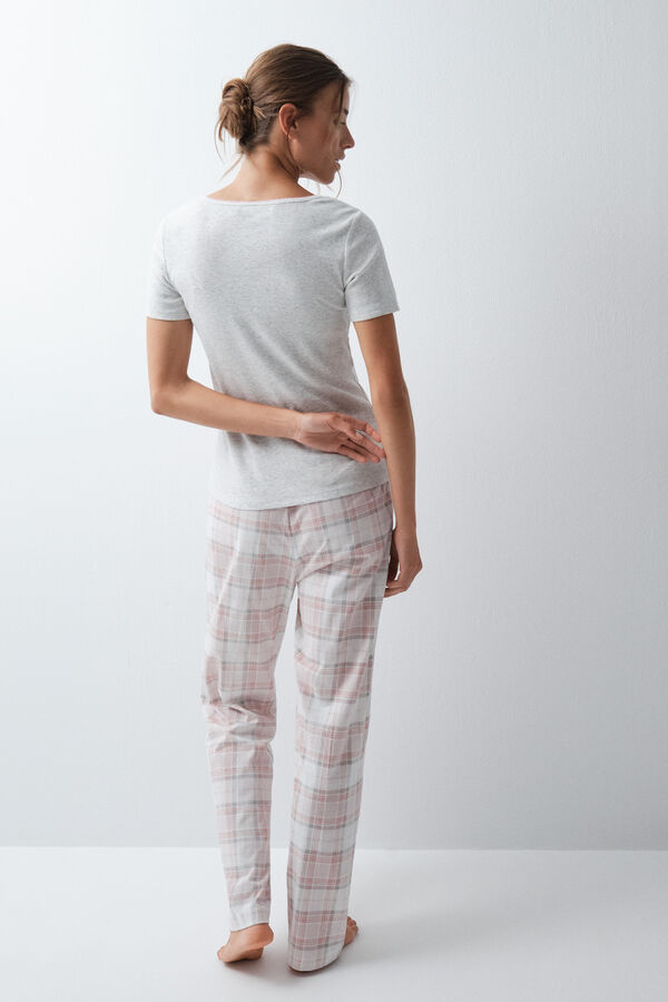 Women'secret Plaid cotton short sleeve long pyjamas beige