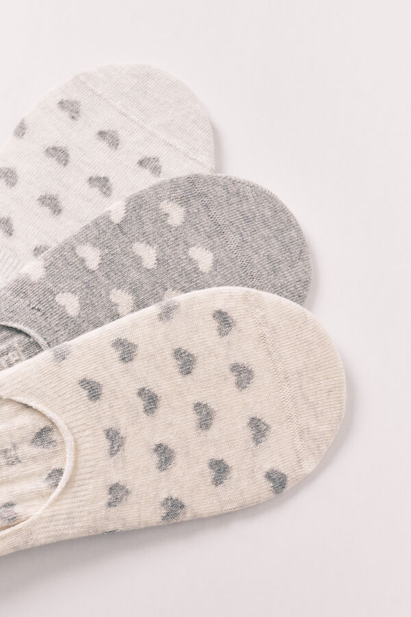 Women'secret Lot de 3 chaussettes imprim&eacute; c&oelig;urs gris