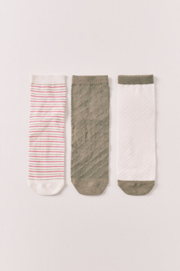 Women'secret Pink patterned and textured 3-pack ankle socks printed