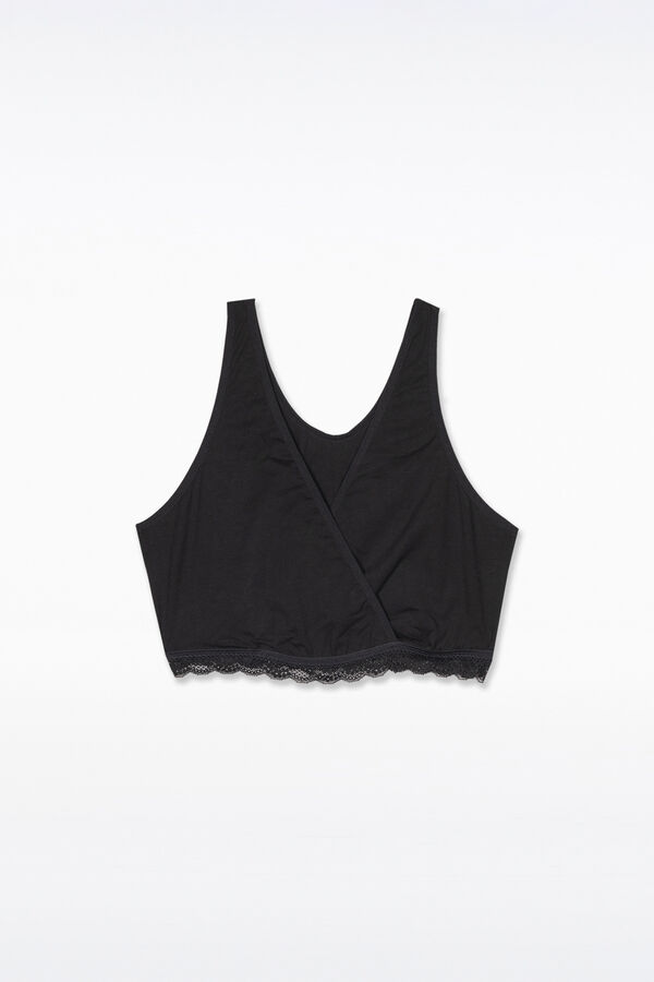 Ohma! Crossed nursing bra with lace trim black