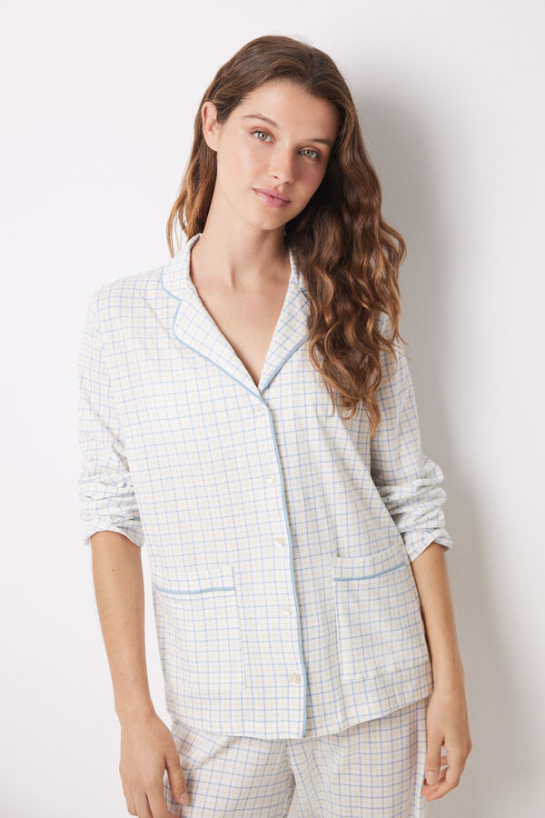 Womensecret Pyjama chemise long à carreaux en coton bleu