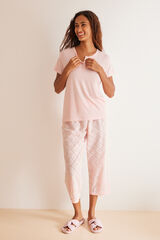 Womensecret Pijama Capri Rosa bordado Suíço rosa