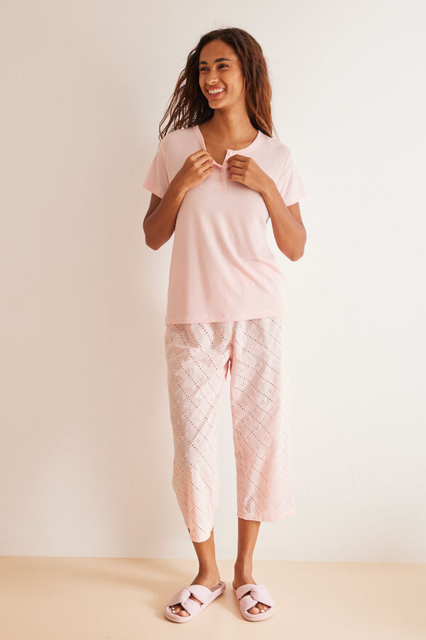 Womensecret Rosa Capri-Pyjama mit Schweizer bestickt Rosa