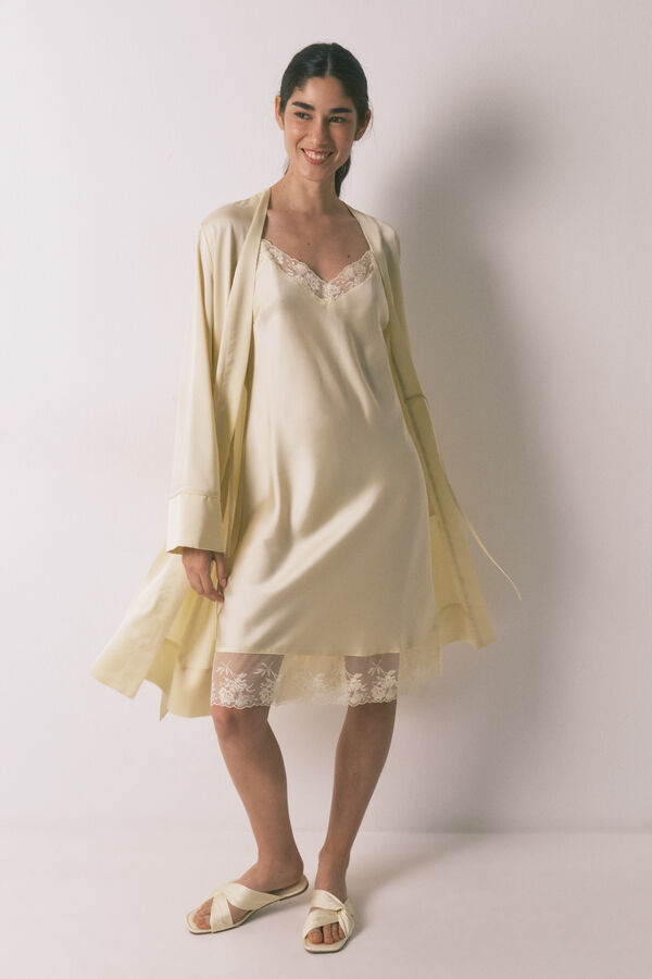 Women'secret Yellow satin and lace short nightgown yellow