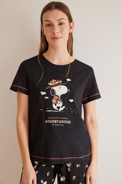 Womensecret Pijama Capri 100% algodón Snoopy negro gris