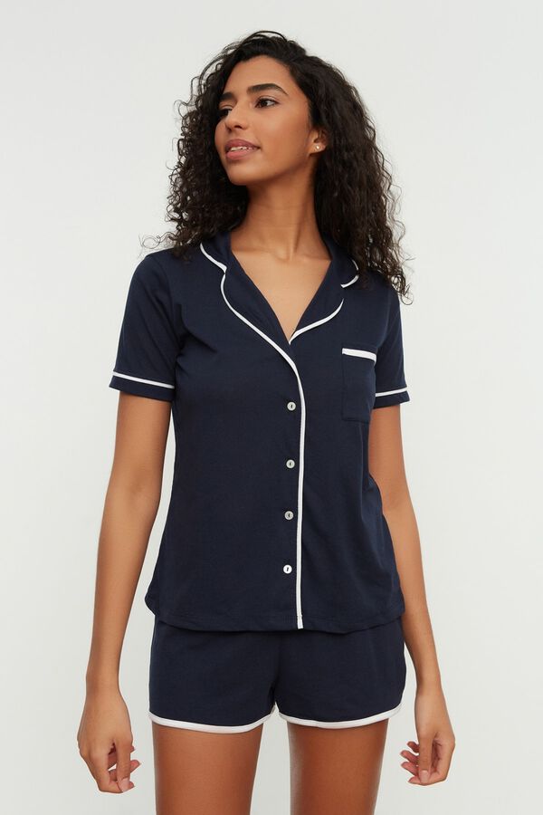 Trendyol Conjunto de pijama camisero corto azul