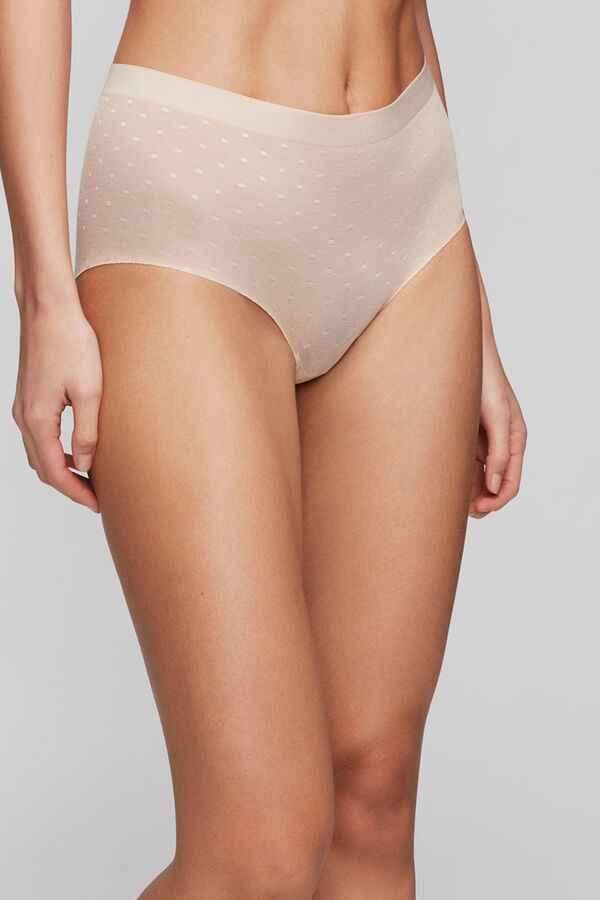 Womensecret High-waist panty in plumetis tulle fabric nude