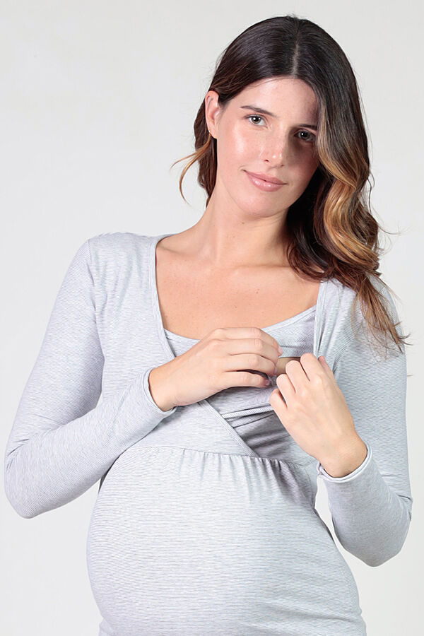 Womensecret Nachthemd Maternity Stillen Streifen mit Ausschnitt Grau