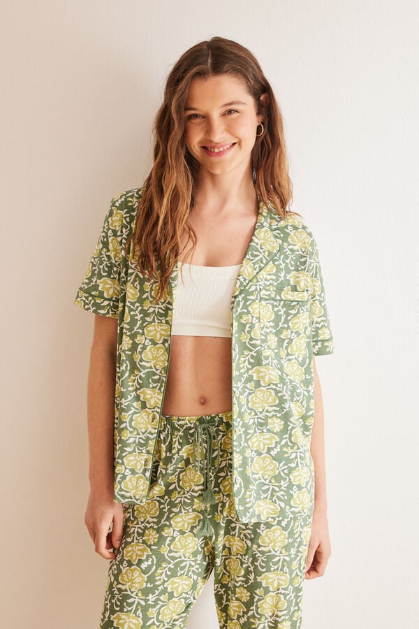 Womensecret Pijama camiseiro 100% algodão flores  verde