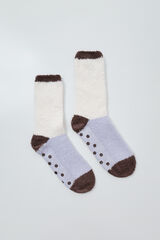Women'secret Chaussettes longues color block beige et lilas imprim&eacute;