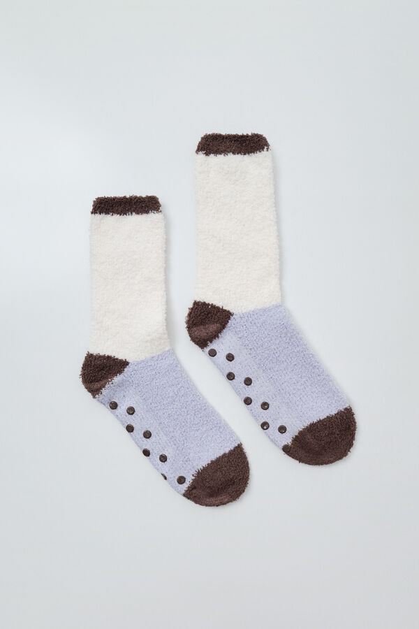 Women'secret Chaussettes longues color block beige et lilas imprim&eacute;
