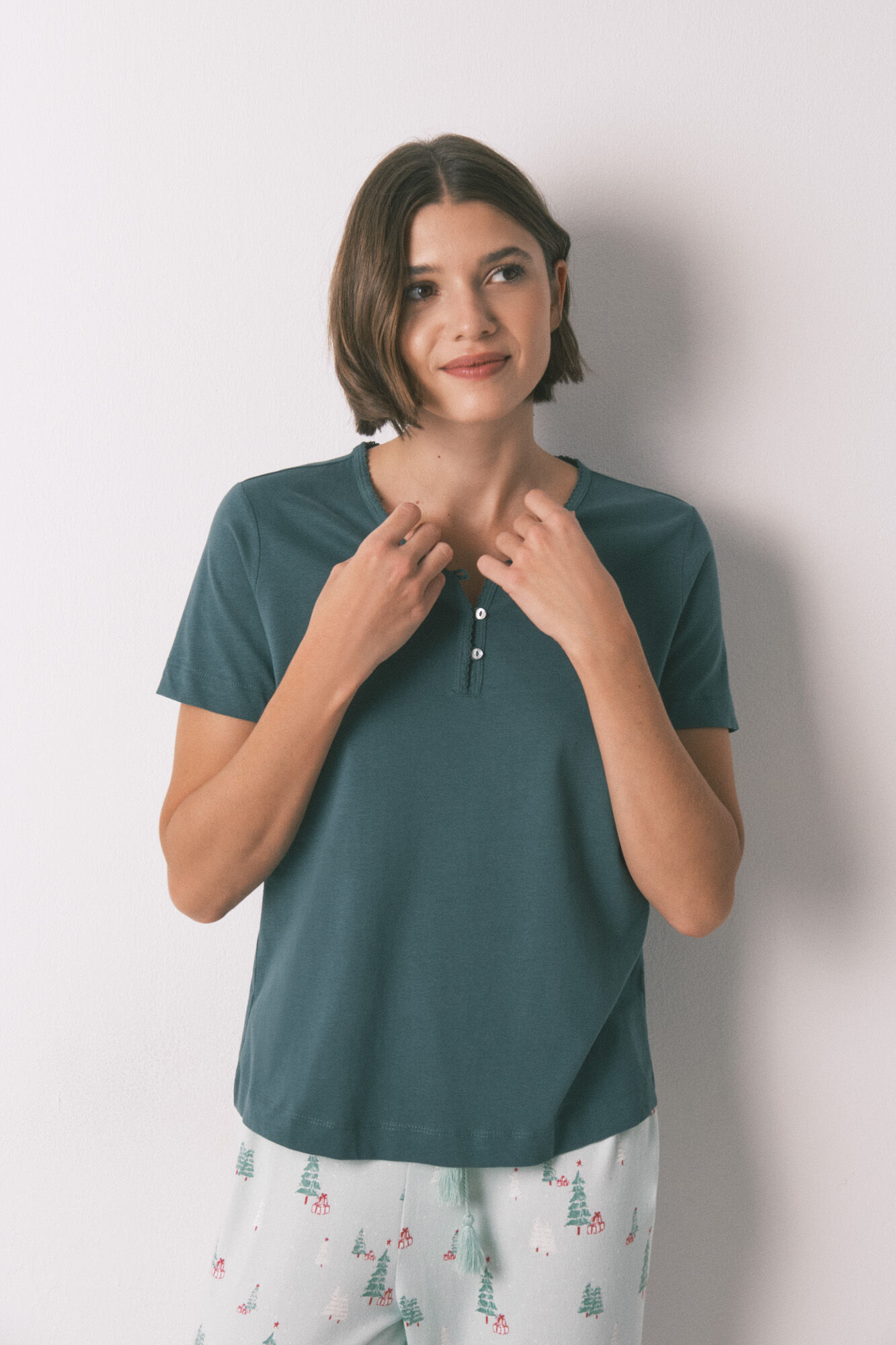 Women'secret 100% cotton green short sleeve T-shirt