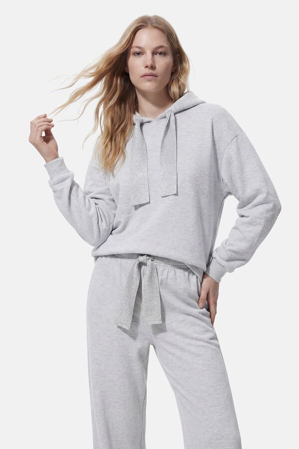 Pieces Sweatshirt com capuz e detalhe de lurex cinzento