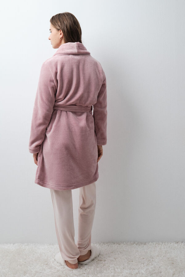 Women'secret Pink fleece long wrap robe pink