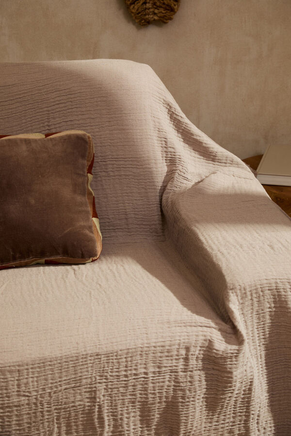 Calma House Colcha de musselina de algod&atilde;o cor de pedra cinzento