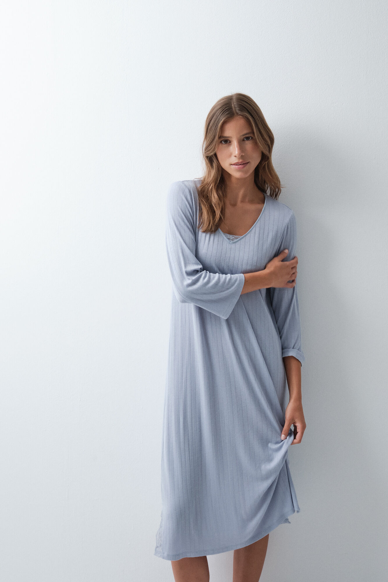 Women'secret Blue midi nightgown with lace details