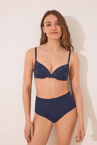 Women'secret Cueca alta de microfibra azul escuro