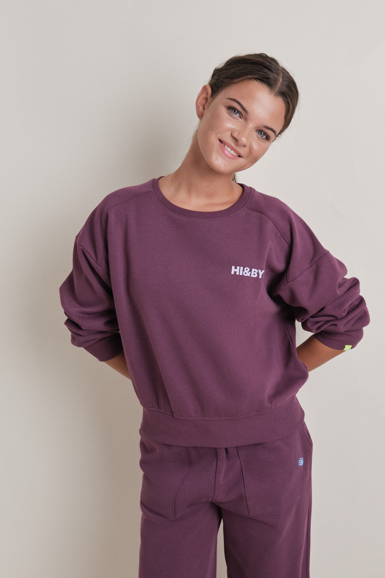 HI&BYE Short plush wine sweatshirt