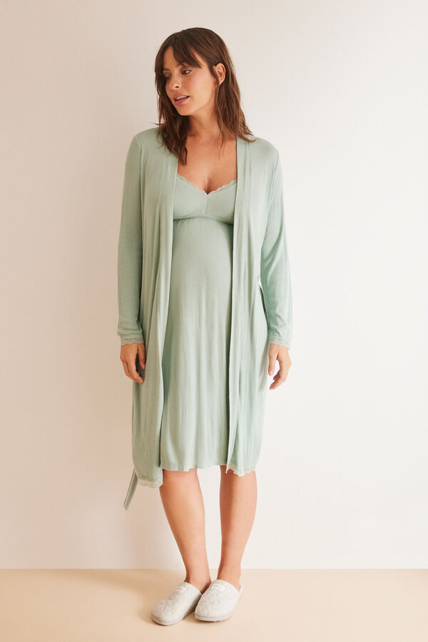 Womensecret Robe de chambre « maternity » verte maille côtelée vert
