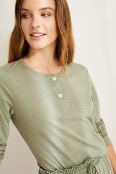 Womensecret Long-sleeved green cotton Henley t-shirt beige