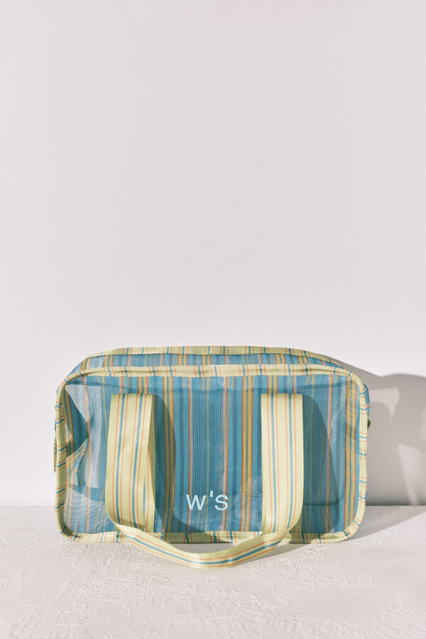 Women'secret Blue and green striped mesh vanity case printed