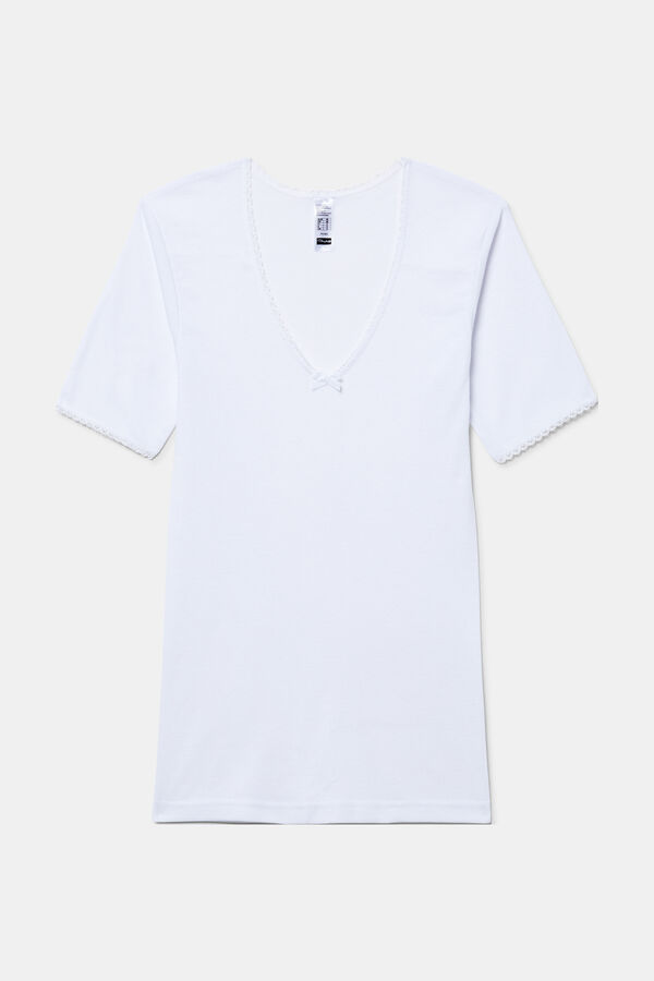 Playtex Camiseta t&eacute;rmica de manga curta em fibra de inverno com toque feminino branco