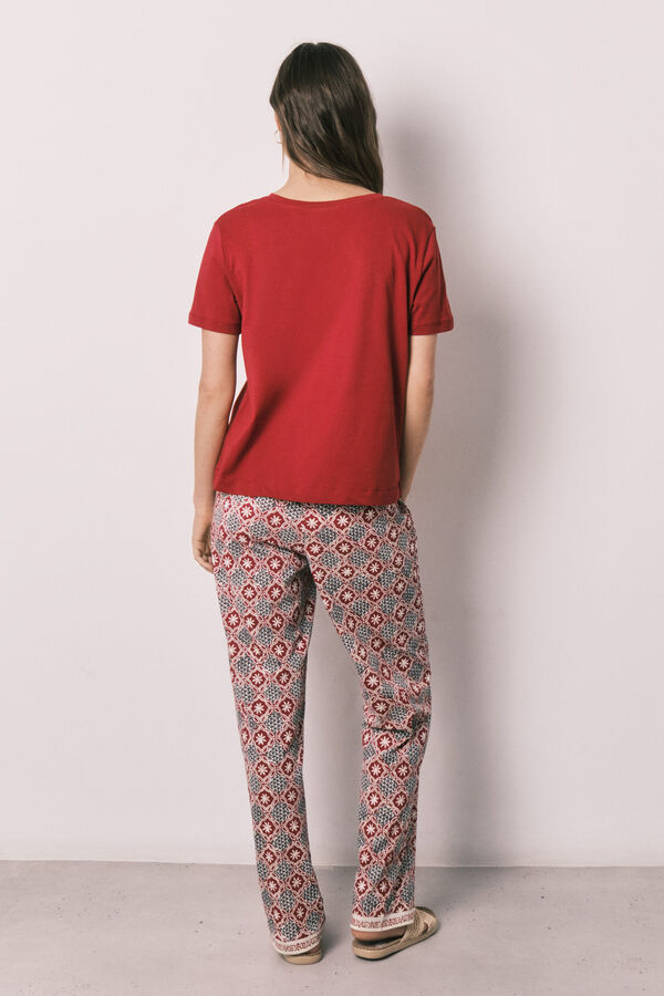 Women'secret Pijama largo algod&oacute;n Snoopy estampado geom&eacute;trico rojo