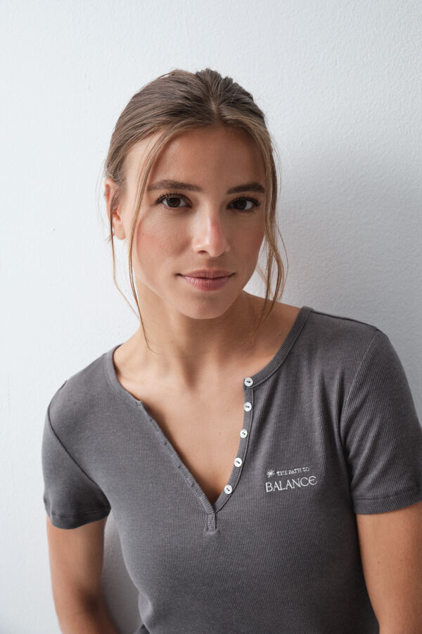 Women'secret Grey cotton short sleeve T-shirt grey