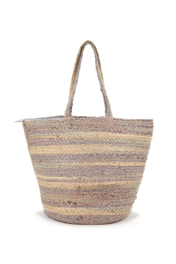Womensecret Large raffia basket bag with grey stripes Siva