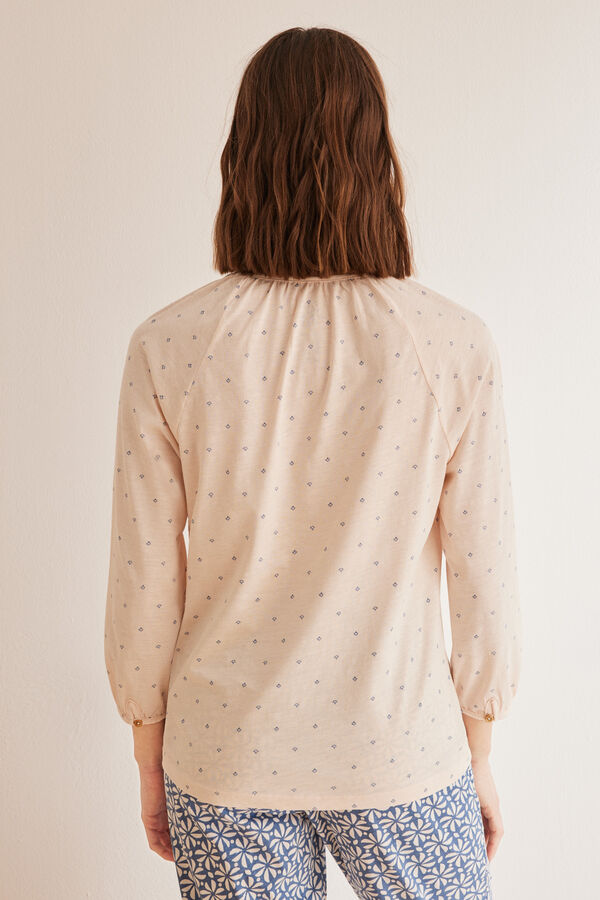 Womensecret T-shirt manches longues 100 % coton imprimé blanc
