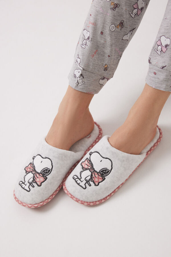 Womensecret Chinelo Snoopy cinza com slingback rosa