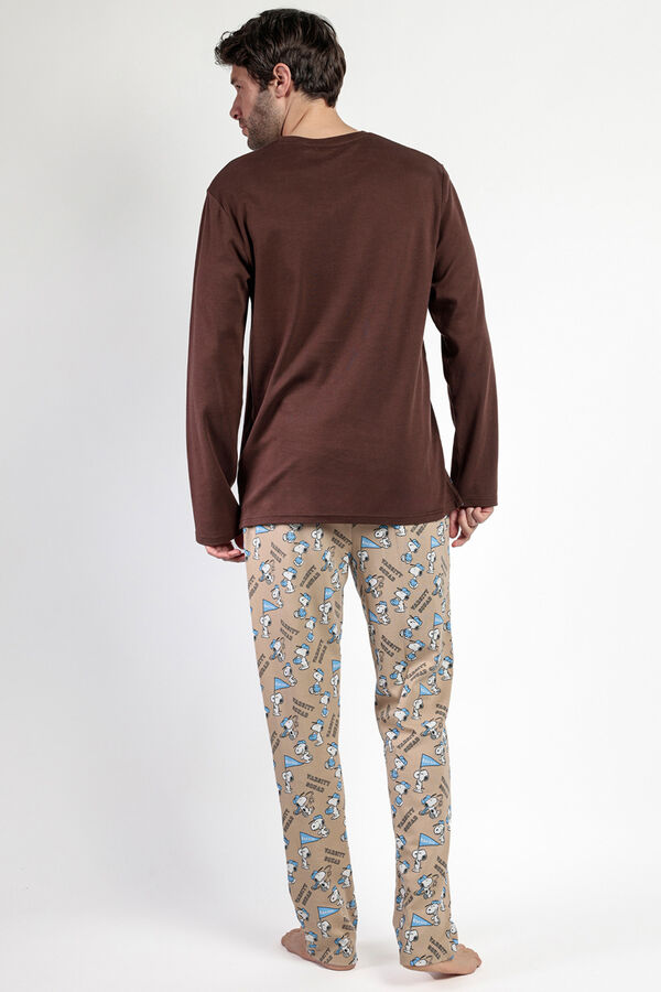 Admas Pijama largo Snoopy 100% algod&oacute;n para hombre marr&oacute;n