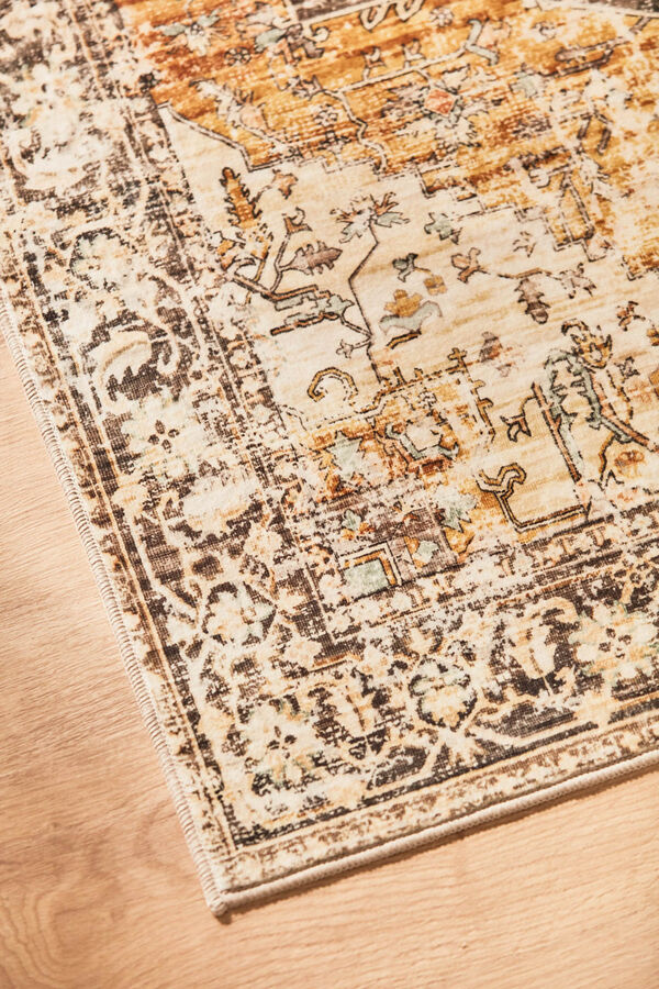 Calma House Palace soft washable mustard furry rug printed