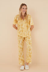 Womensecret Pijama camisero largo flores amarillo estampado
