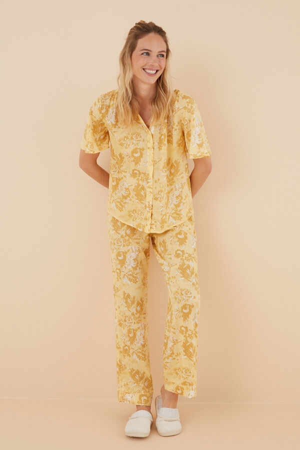 Womensecret Langer Pyjama Hemdlook Blumen Gelb mit Print