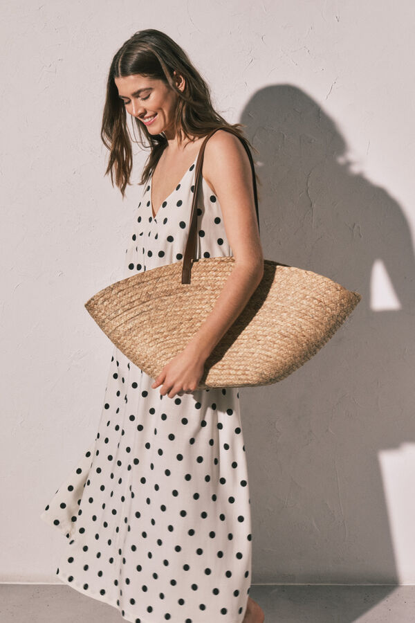 Women'secret Robe longue imprim&eacute;e &agrave; pois B&W beige