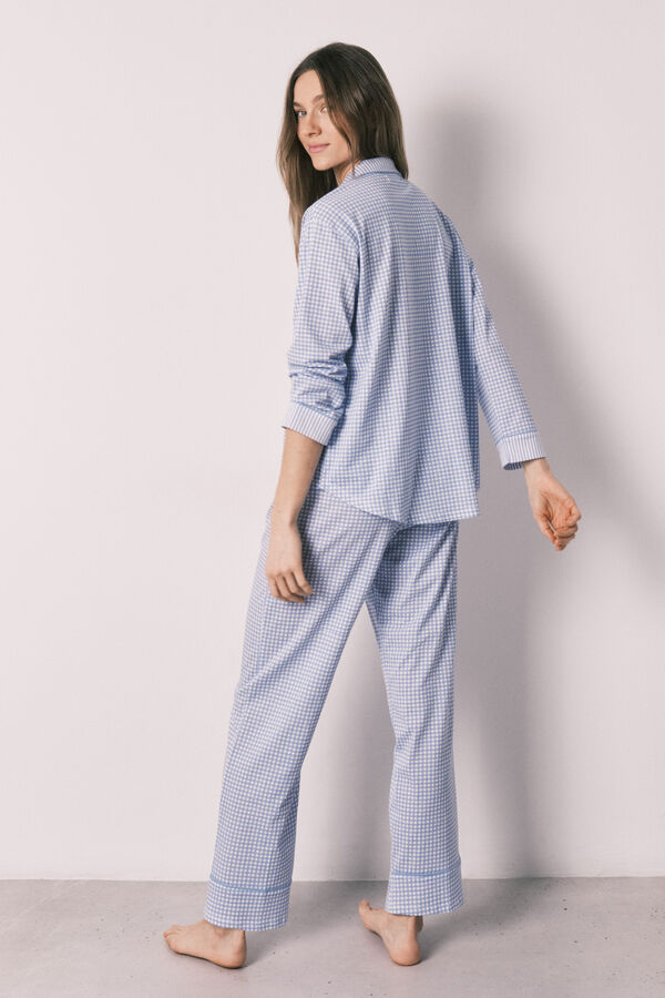 Women'secret Blue cotton classic long gingham print pyjamas blue
