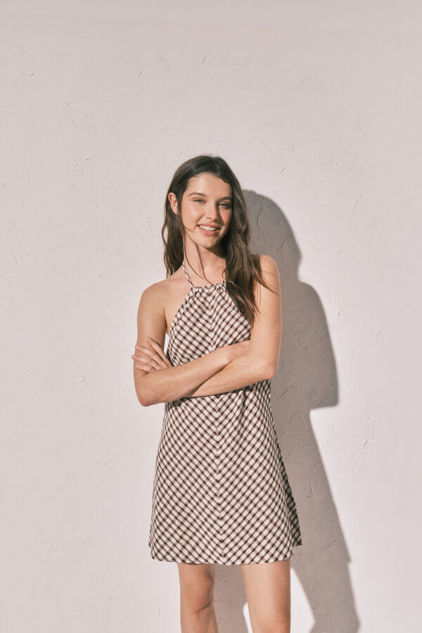 Women'secret Robe courte imprim&eacute;e vichy marron nude