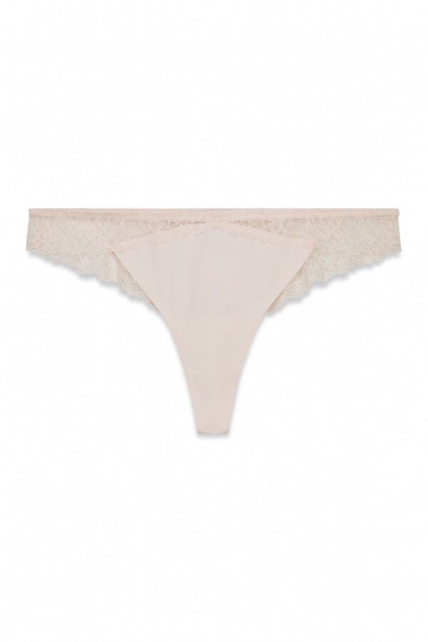 Women'secret Tanga em microfibra e renda rosas rosa