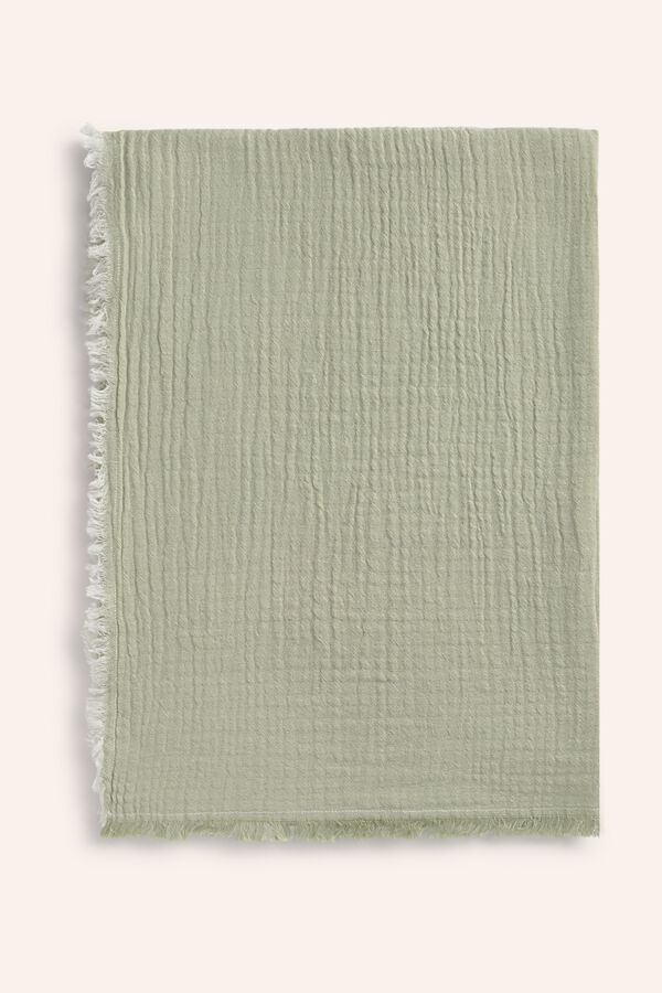Calma House Plaid muslin fringed 120x180 green